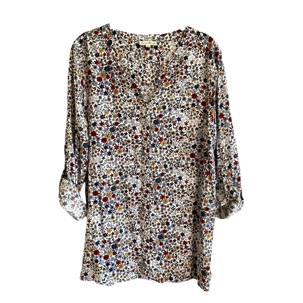 JANE & DELANCEY, DELIGHTFUL, BUTTON DOWN, TUNIC TOP. SIZE M